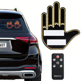 Gelrova Car Hand Gesture Light with upgraded remote control showing LED finger sign on rear window.