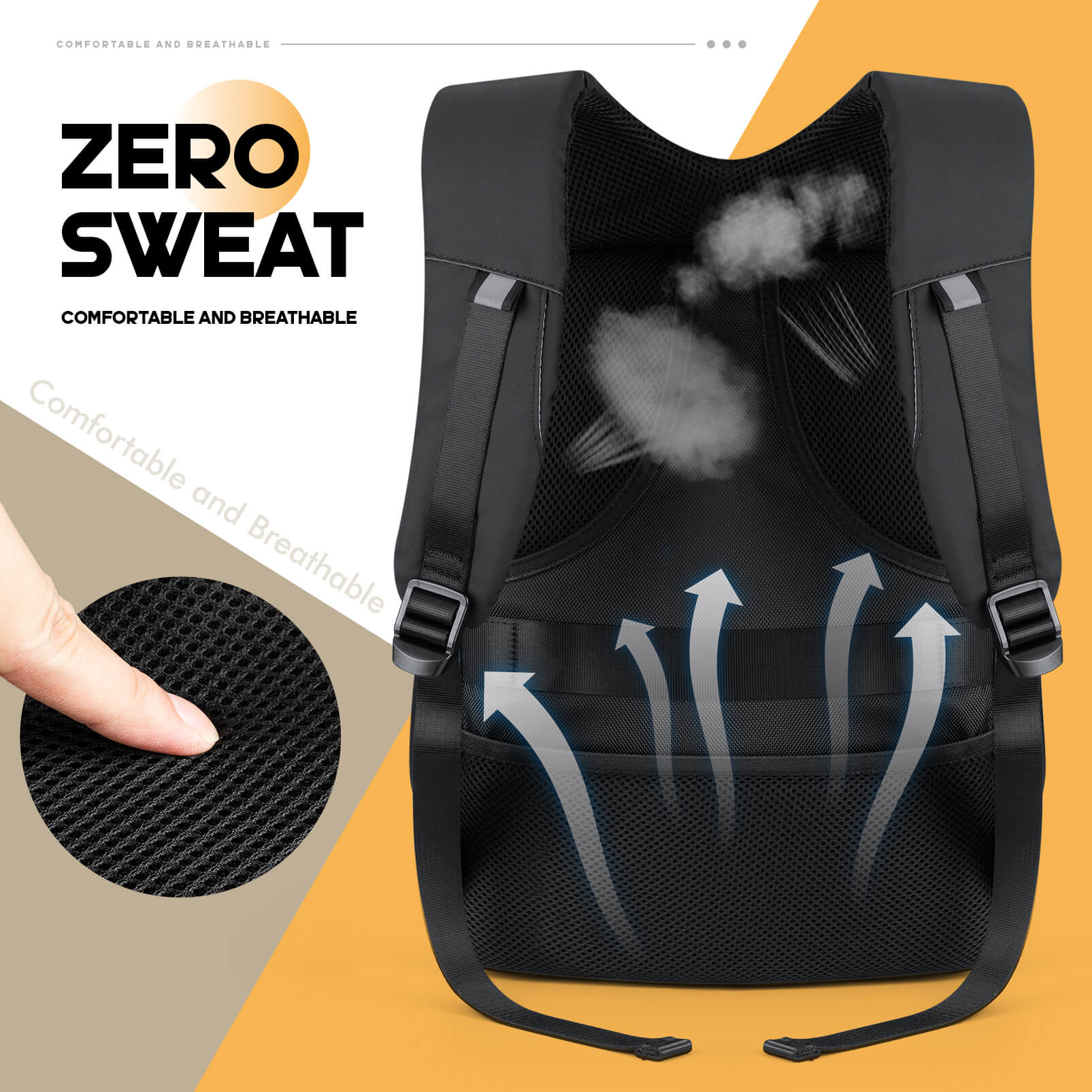 Zero Sweat technology in Gelrova LED Backpack – City Series 17" for comfortable and breathable design.