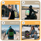 Gelrova LED Backpack – City Series 17" displayed in travel, cycling, outdoor sports, and leisure activities.