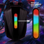 Gelrova LED Motorcycle Backpack - Evolution Series 19" with colorful LED strip for safety and visibility at night.