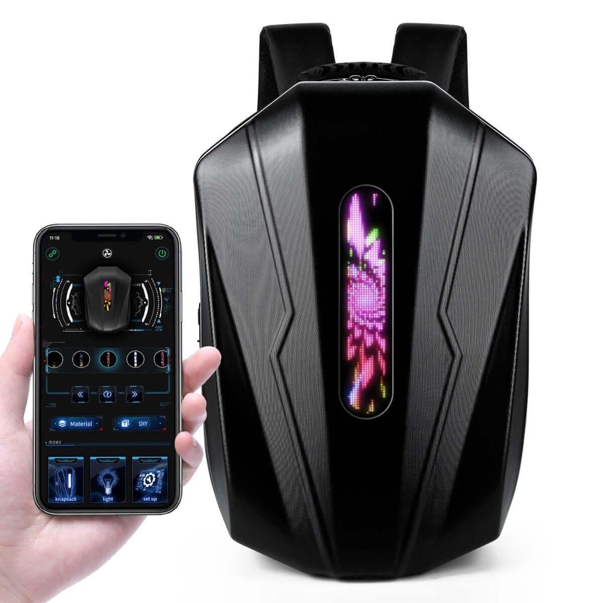 Gelrova LED Motorcycle Backpack - Evolution Series 19" featuring a sleek LED screen and mobile app control.