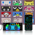 Gelrova K10 Mini flexible car window LED display showing various pixel art designs and the smartphone control app.