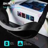 Close-up of the USB-C charging port on Gelrova LED glasses. Rechargeable battery offers up to 5 hours of playtime for parties.