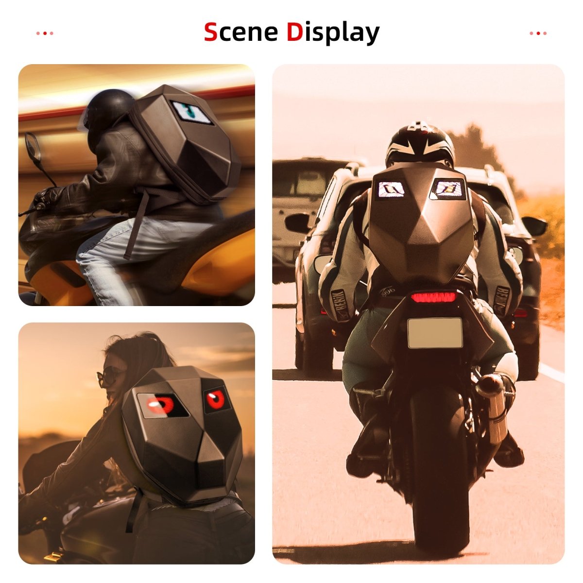 Gelrova LED Motorcycle Backpack - Knight Serise Backpack - 19 inch - Black - Gelrova