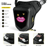 Gelrova LED Pixel Art Motorcycle Leg Bag showcasing customizable LED display and various storage pockets.
