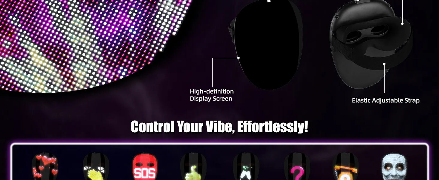 16 hands-free voice commands for Gelrova light up mask, including Trick or Treat, Merry Christmas, and SOS gesture control options.