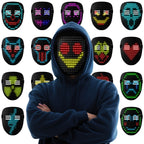 Gelrova Rave™ - Gesture Control Light Up Mask displayed in various animated expressions on a model.