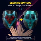 Gelrova Rave™ - Gesture Control Light Up Mask displaying gesture control feature with hands waving to change patterns.