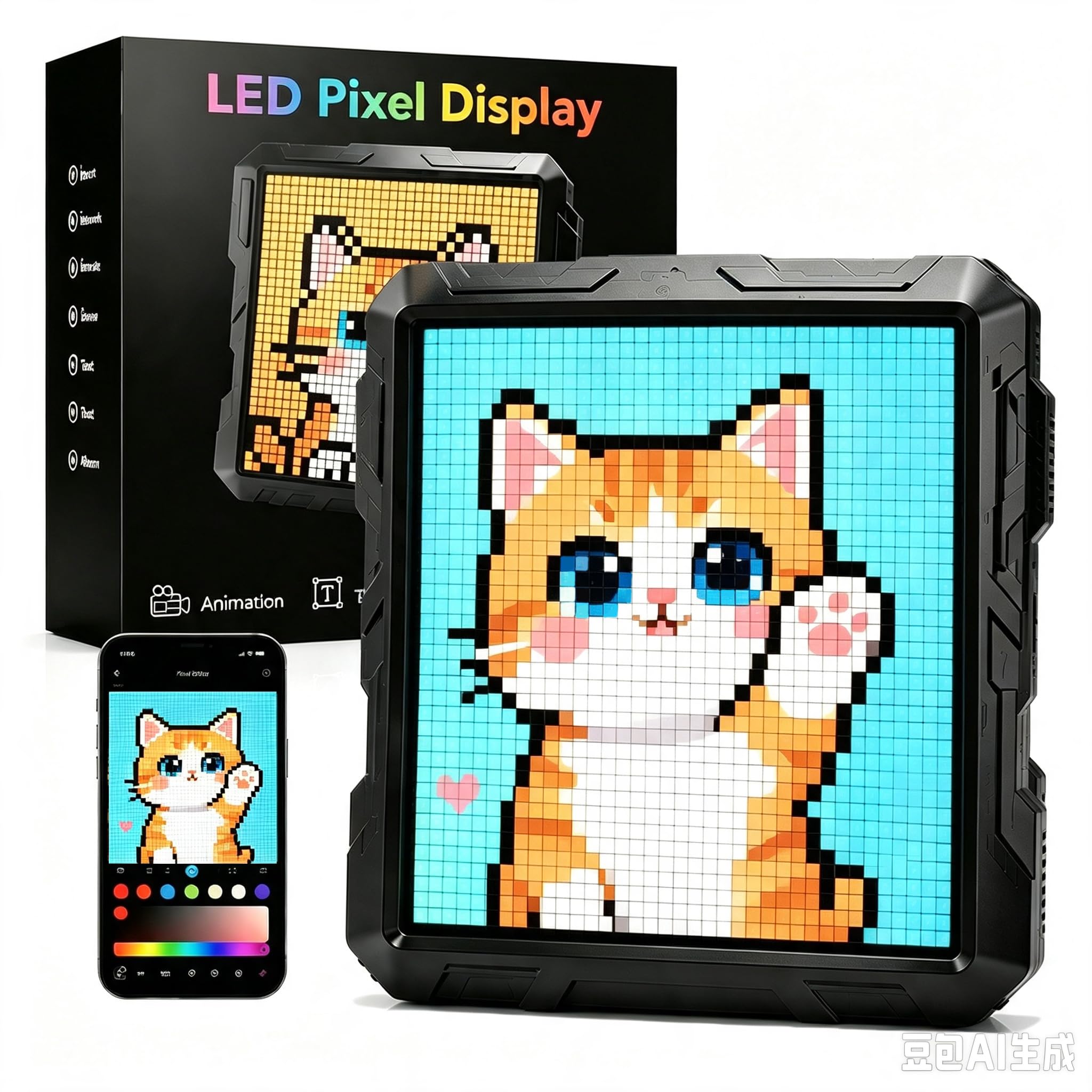 Pixel Art Display, 32x32 LED Display Digital Picture Frame with App Control & Bluetooth, Programmable Animation Alarm Clock Desk Decor for Gaming Room