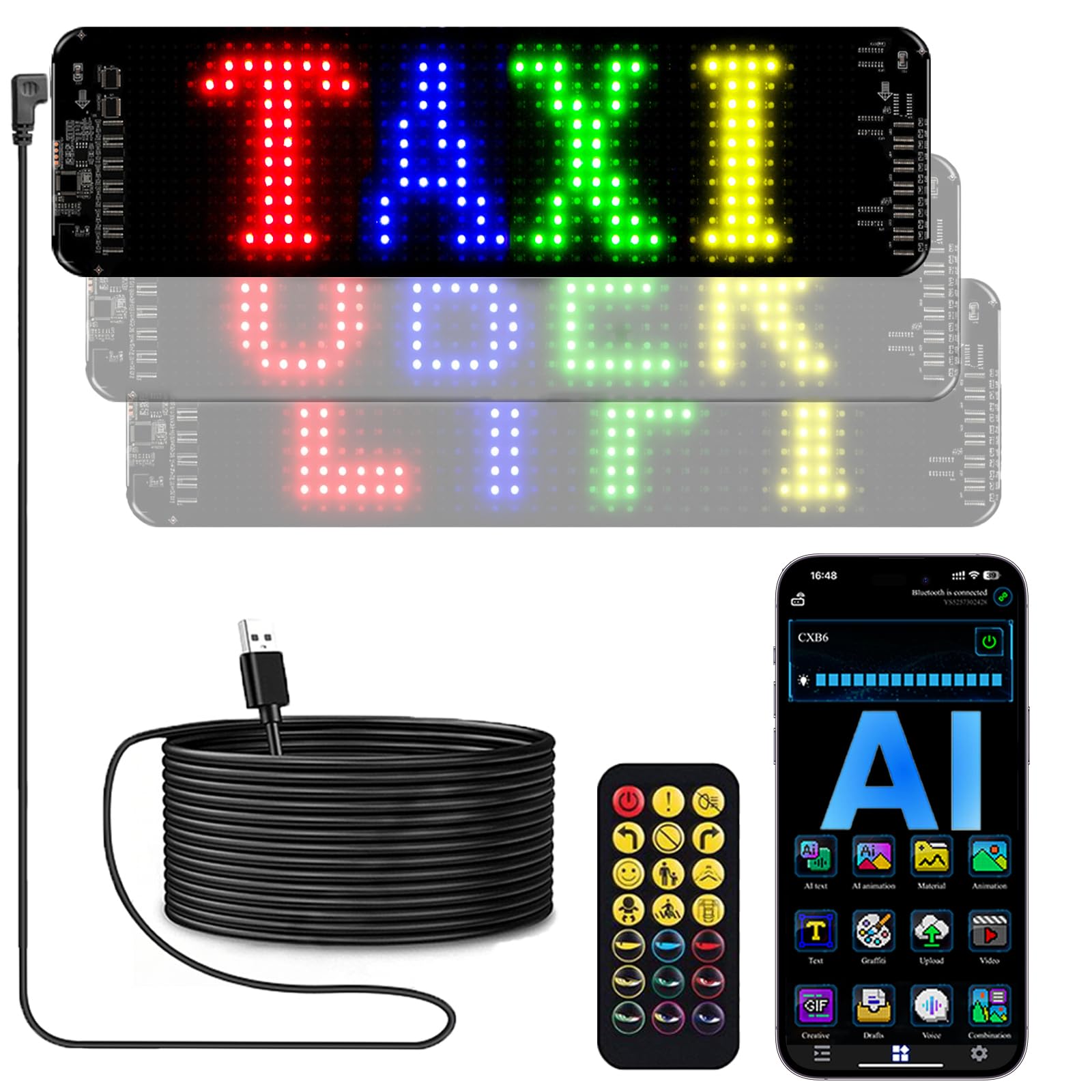 Gelrova Car Window LED Display - Car Star 6 Series, 4" x 14"，Programmable LED Car Sign for Windshield