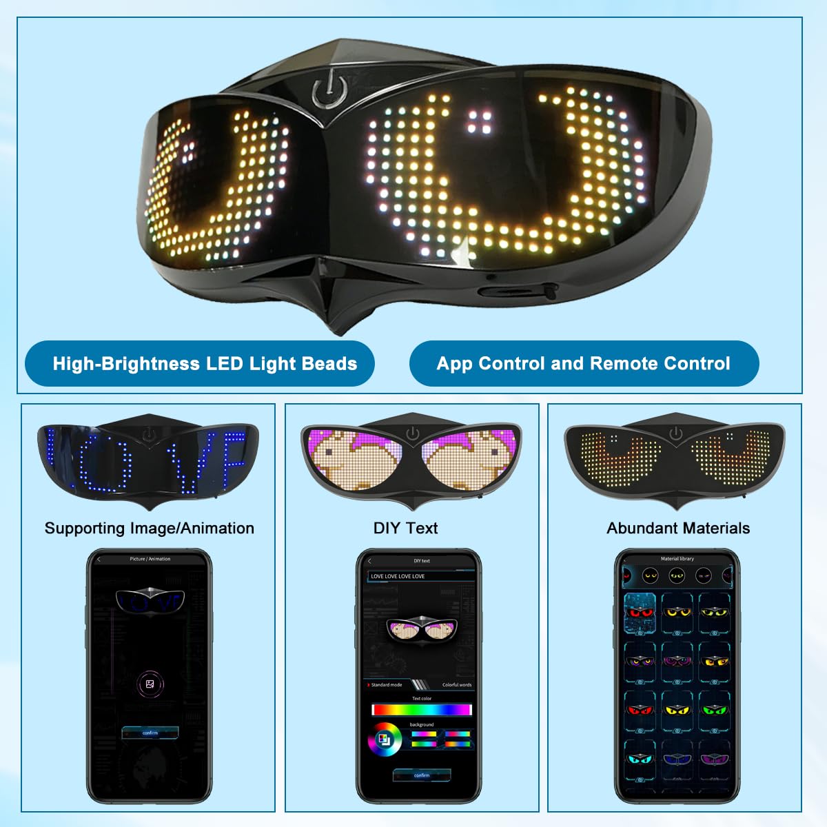 Led Eye Bike Tail Light with APP & Remote Control, Programmable LED Bicycle Rear Light Custom Text/Images, USB Rechargeable Cycling Safety Light with Turn Signals for Helmet & Seatpost