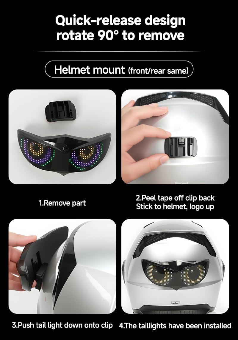 Led Eye Bike Tail Light with APP & Remote Control, Programmable LED Bicycle Rear Light Custom Text/Images, USB Rechargeable Cycling Safety Light with Turn Signals for Helmet & Seatpost
