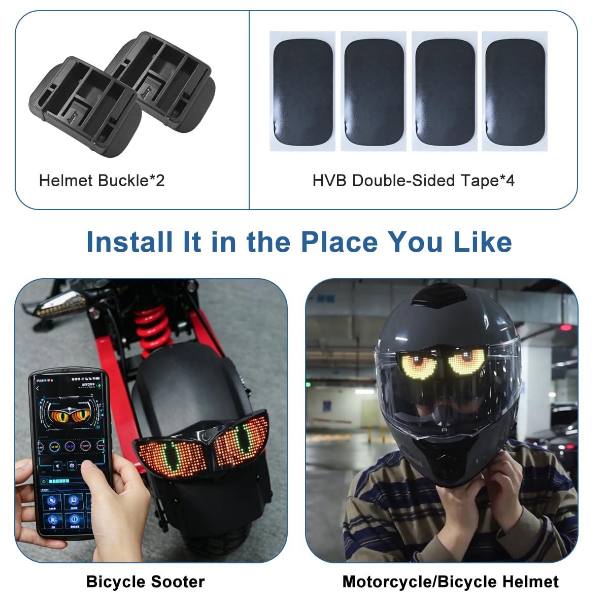 Led Eye Bike Tail Light with APP & Remote Control, Programmable LED Bicycle Rear Light Custom Text/Images, USB Rechargeable Cycling Safety Light with Turn Signals for Helmet & Seatpost