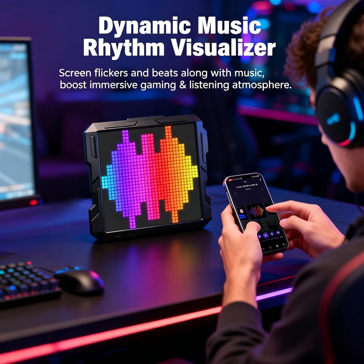 Pixel Art Display, 32x32 LED Display Digital Picture Frame with App Control & Bluetooth, Programmable Animation Alarm Clock Desk Decor for Gaming Room