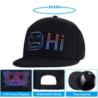 Gelrova LED hat showcasing customizable text display, adjustable strap, and lightweight design.