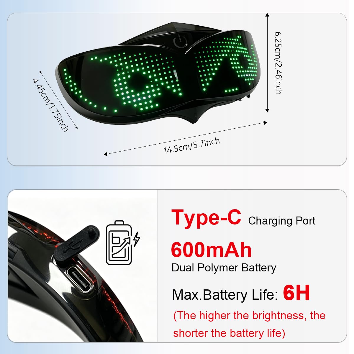 Led Eye Bike Tail Light with APP & Remote Control, Programmable LED Bicycle Rear Light Custom Text/Images, USB Rechargeable Cycling Safety Light with Turn Signals for Helmet & Seatpost