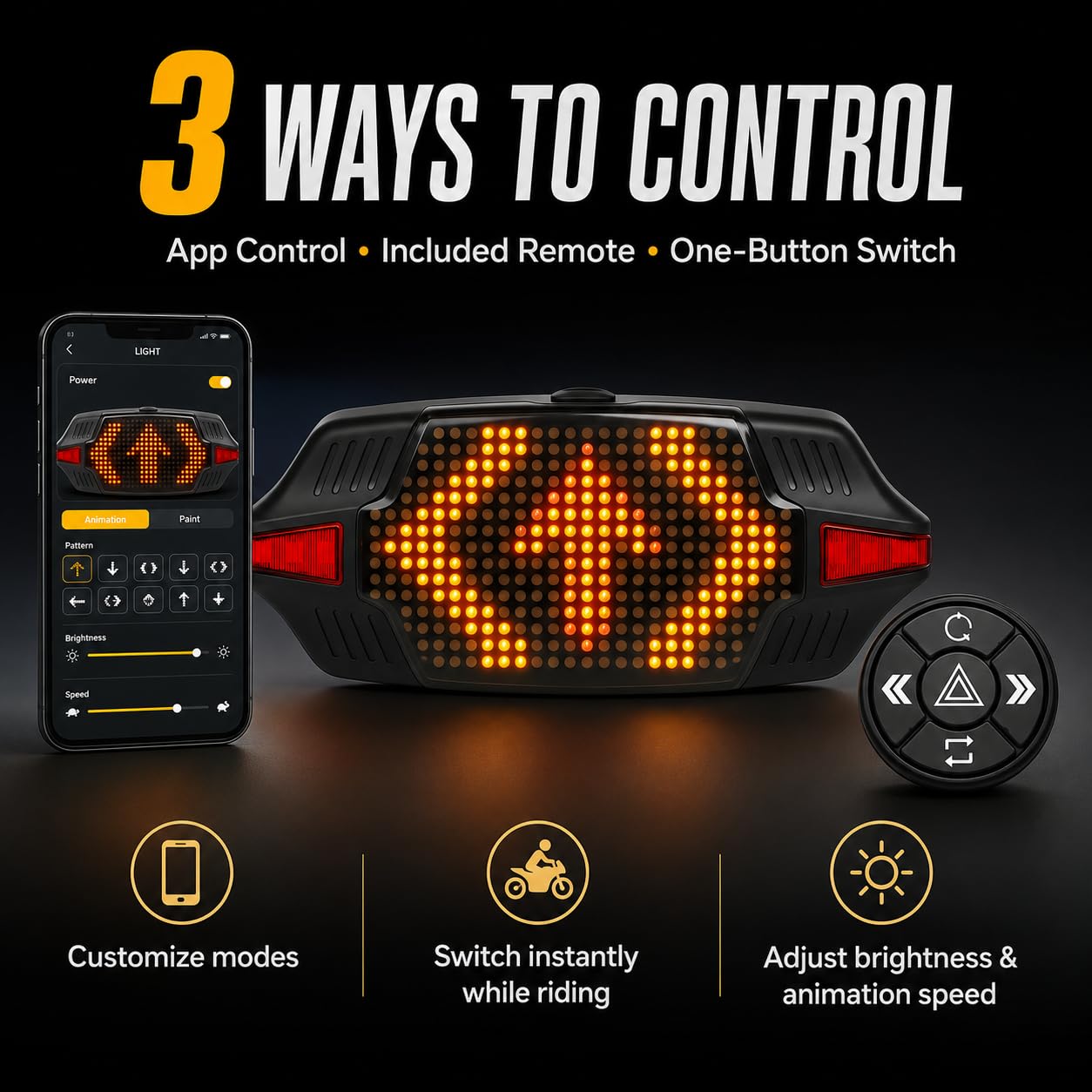 Smart Bike Tail Light with Remote Control, Brake Sensing Turn Signals, Bluetooth App DIY LED Matrix Display, USB-C Rechargeable Bicycle Rear Light for Night Riding, Road Cycling, Mountain Bike