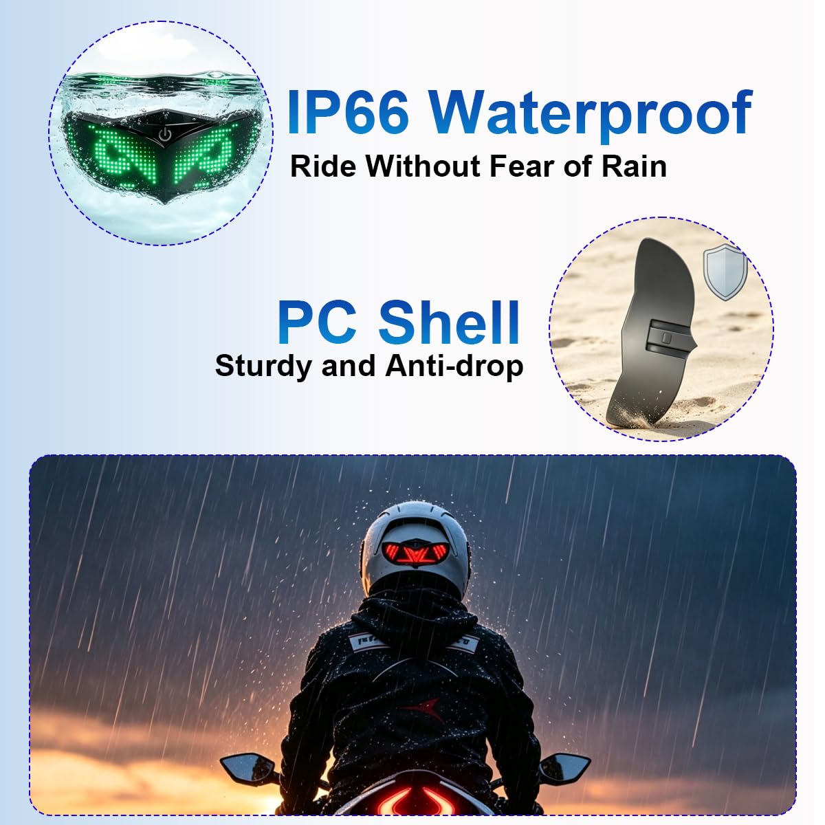Led Eye Bike Tail Light with APP & Remote Control, Programmable LED Bicycle Rear Light Custom Text/Images, USB Rechargeable Cycling Safety Light with Turn Signals for Helmet & Seatpost