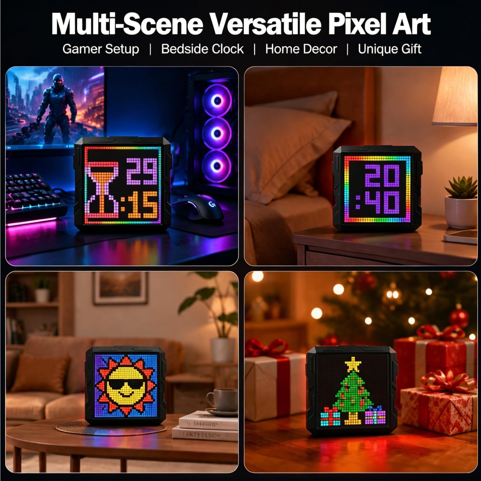 Pixel Art Display, 32x32 LED Display Digital Picture Frame with App Control & Bluetooth, Programmable Animation Alarm Clock Desk Decor for Gaming Room