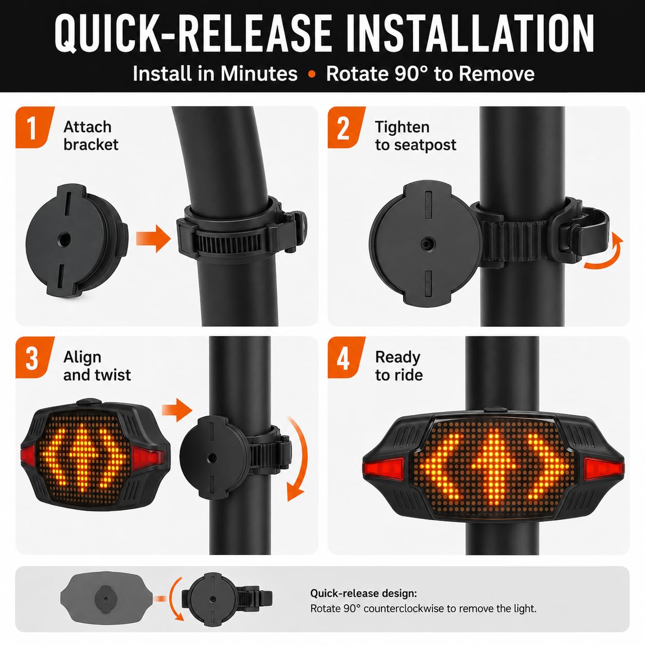 Smart Bike Tail Light with Remote Control, Brake Sensing Turn Signals, Bluetooth App DIY LED Matrix Display, USB-C Rechargeable Bicycle Rear Light for Night Riding, Road Cycling, Mountain Bike