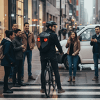Gelrova LED Motorcycle Backpack - Knight Pro with Speaker 19" featuring programmable eyes, standing out in a crowd.