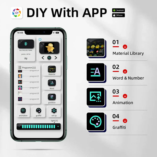 Gelrova City Series LED backpack app interface showing customizable LED screen designs