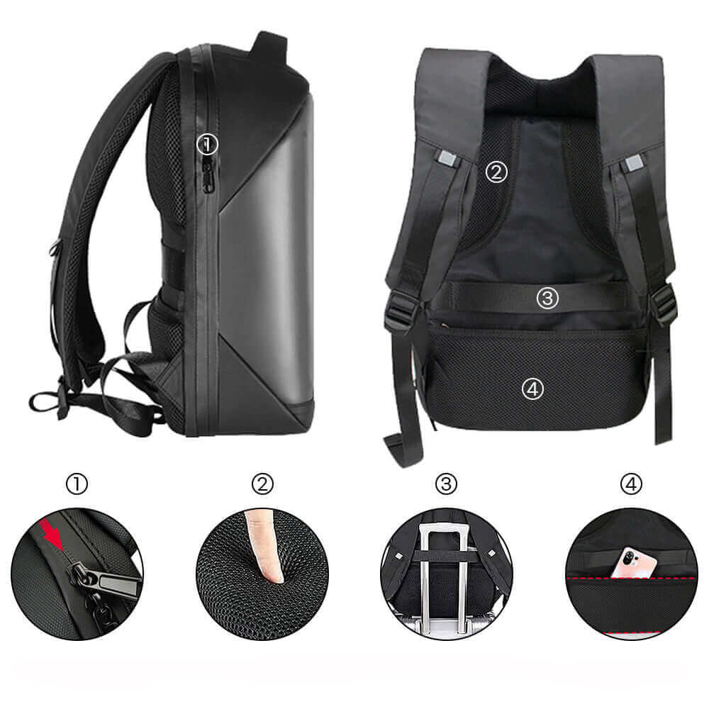 Gelrova LED backpack with waterproof zipper, breathable padding, and hidden back pocket