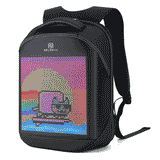 Gelrova LED Backpack featuring customizable pixel art display, durable waterproof material in sleek black design.