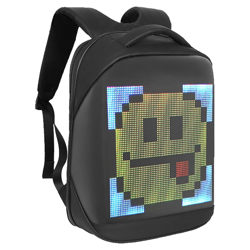 Gelrova LED Backpack City Series 17" featuring a colorful pixel art smiley face display.