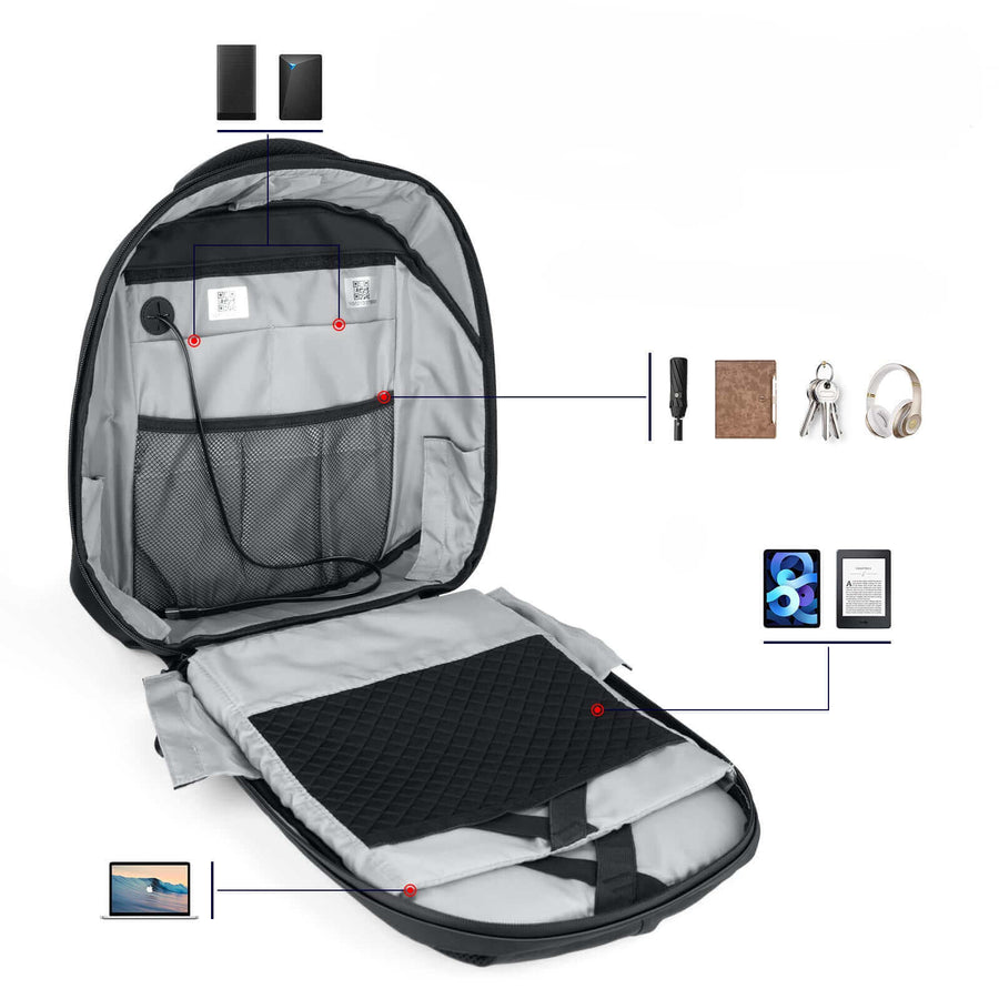 Gelrova City Series LED backpack interior with spacious storage compartments