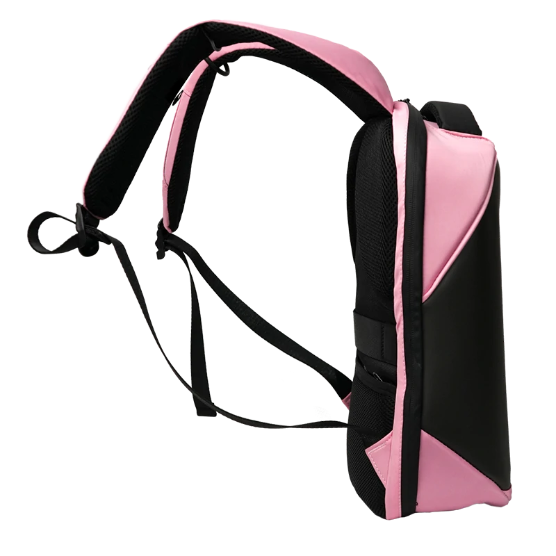 Gelrova LED Backpack City Series 17" side view with pink and black design, showcasing durable material and ergonomic features.