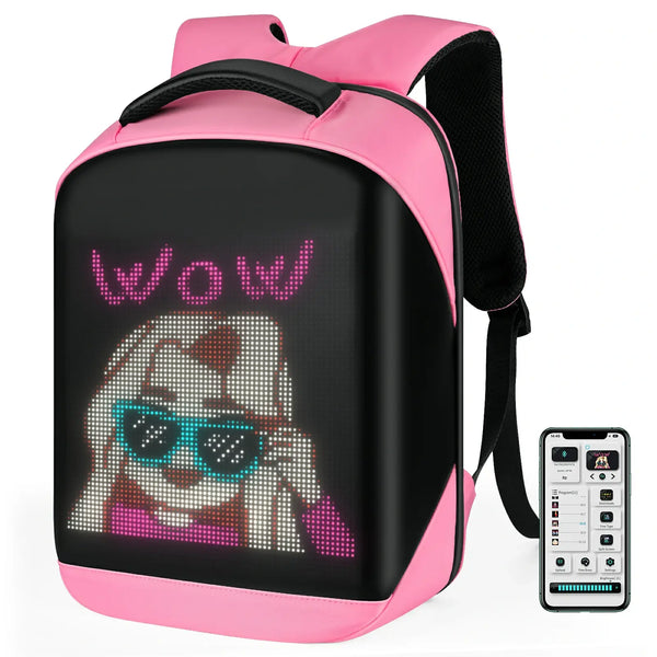 Gelrova LED Backpack – City Series 17" featuring customizable LED display and smartphone app.