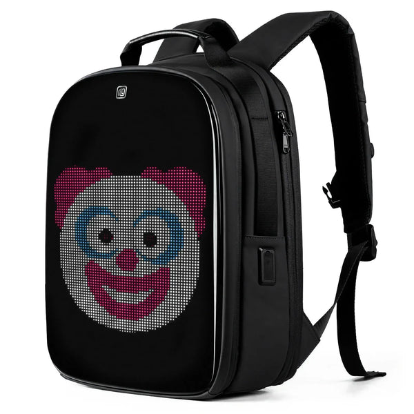 Gelrova LuminaPack X1 LED Motorcycle Backpack, 16.6-inch, Black, Featuring Pikachu LED Design and Colorful Balloon Pattern