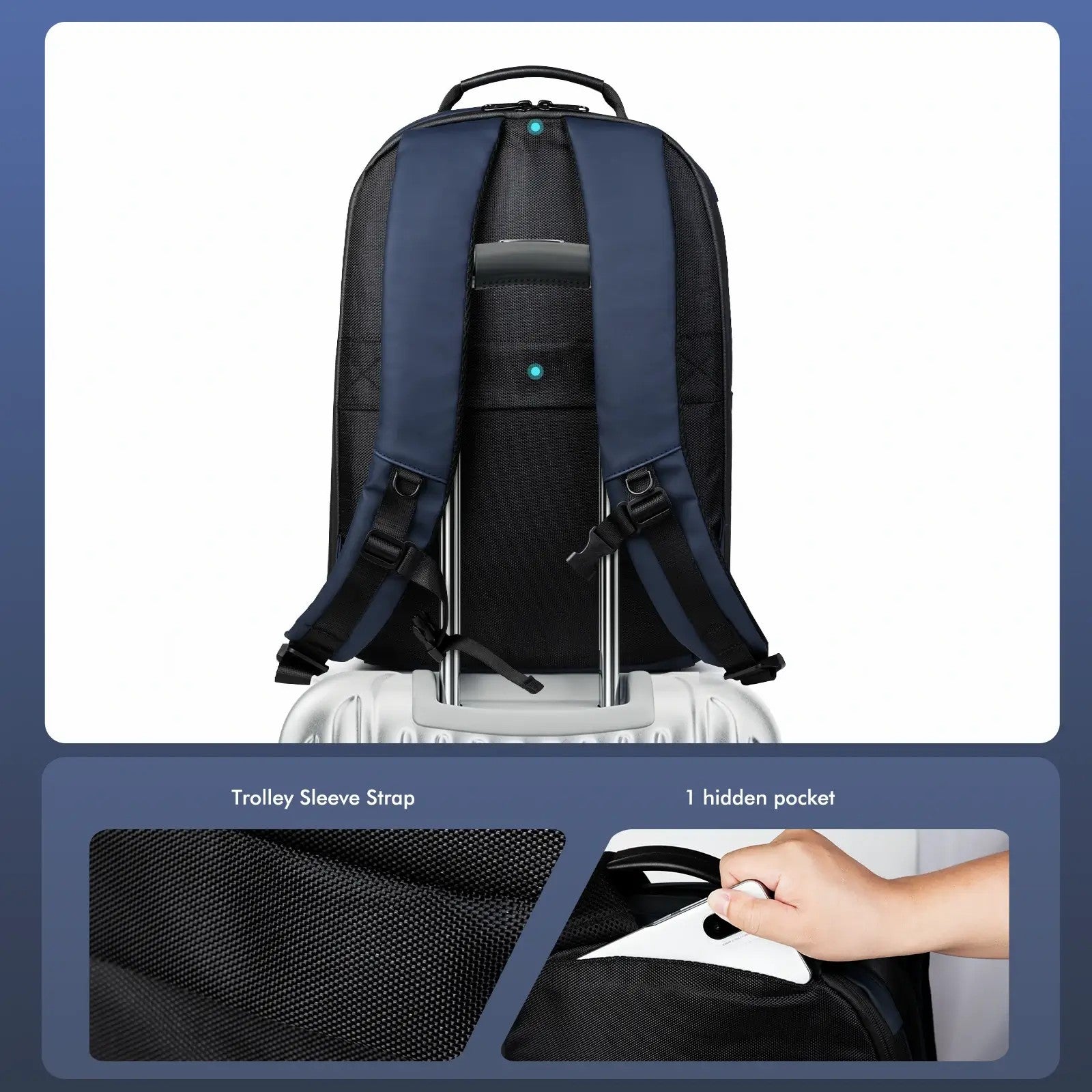 Hidden pocket on the back side of the Gelrova LuminaPack X1 LED Motorcycle Backpack