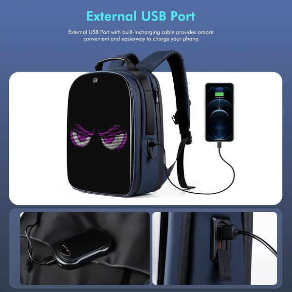 Gelrova LuminaPack X1 LED Motorcycle Backpack, 16.6" with external USB port for convenient charging.