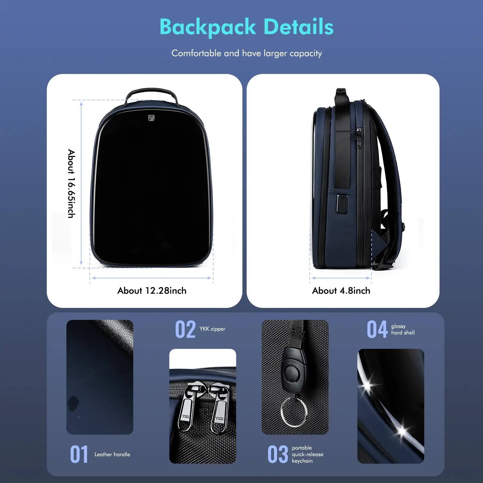 Gelrova LuminaPack X1 LED Motorcycle Backpack, 16.6" detailed image showing dimensions and features.