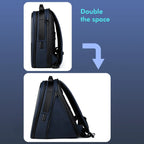 Gelrova LuminaPack X1 LED Motorcycle Backpack, 16.6" showing expandable space feature for increased storage capacity.