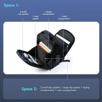 Interior compartments of Gelrova LuminaPack X1 LED Motorcycle Backpack, 16.6" showing organized storage.