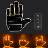 Three LED modes of Car Hand Gesture Light: Open Palm, Middle Finger, and Rock On sign.