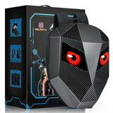 Gelrova LED Motorcycle Backpack - Knight Series with customizable LED eyes, designed for cyclists, featuring a hard shell.