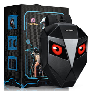 Gelrova LED Motorcycle Backpack - Knight Series with customizable LED eyes and hard shell design.