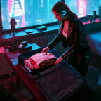 Gelrova LED Smart Luggage - Explorer Series packed with stylish clothing in a modern urban setting.