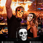 Gelrova CyberFace X - HD Video & Voice Control Light Up Mask worn by partygoers at a concert.