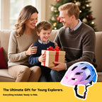 Parents giving the ultimate gift of safety to their child—a fun light-up LED bike helmet, perfect for birthdays and holidays.