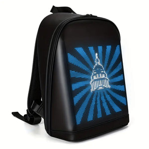 Gelrova T2 LED Backpack – 16.5" with customizable LED display showing a blue starburst design.