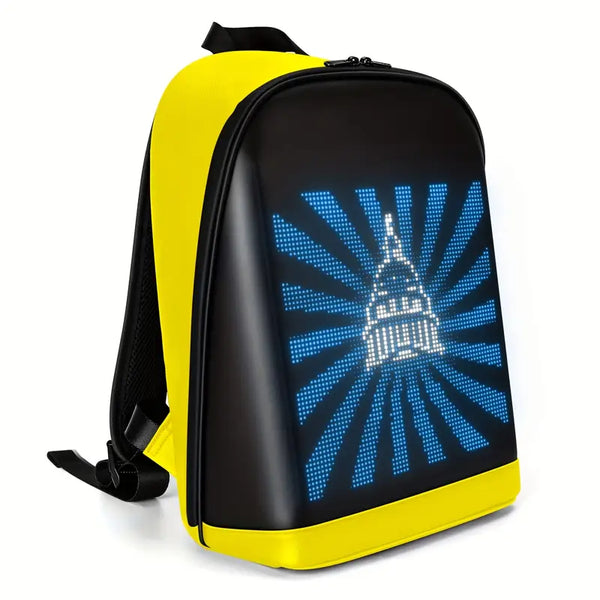 Gelrova T2 LED Backpack – 16.5" in yellow and black with customizable LED display.