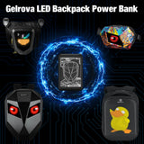 Universal compatibility chart showing the Gelrova battery pack powering Knight backpacks, crossbody sling bags, and leg bags.