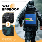 Gelrova LED Backpack – City Series 17" showcasing waterproof features and colorful LED display.