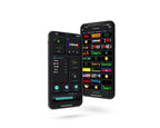 Two smartphones displaying the Gelrova app interface with customizable GIFs and text options for the LED display.