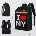 Gelrova LED Backpack – Clash Series 17" showcasing customizable LED screen with 'I ❤️ NY' design.
